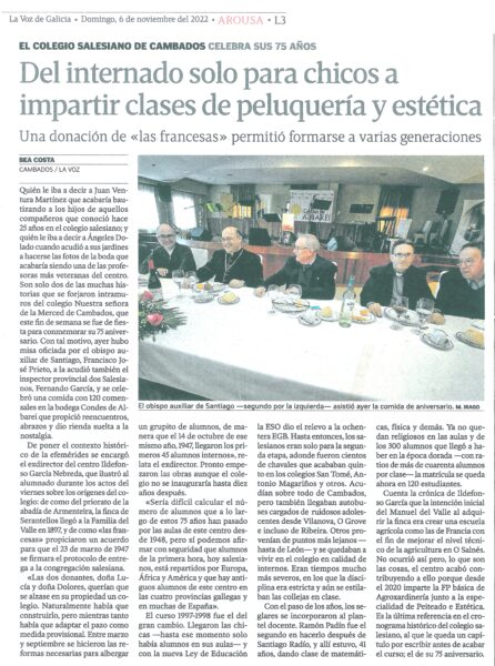 Artículo en La Voz de Galicia 6 noviembre 2022
